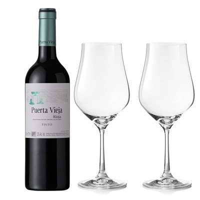 Puerta Vieja Rioja Tinto 75cl Red Wine And Crystal Classic Collection Wine Glasses